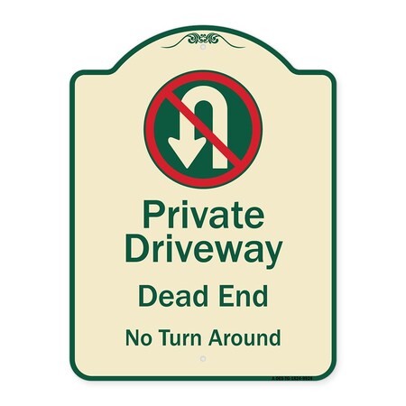 Signmission Designer Series-Private Driveway Dead End No Turn Around With Symbol, 24" x 18", TG-1824-9924 A-DES-TG-1824-9924